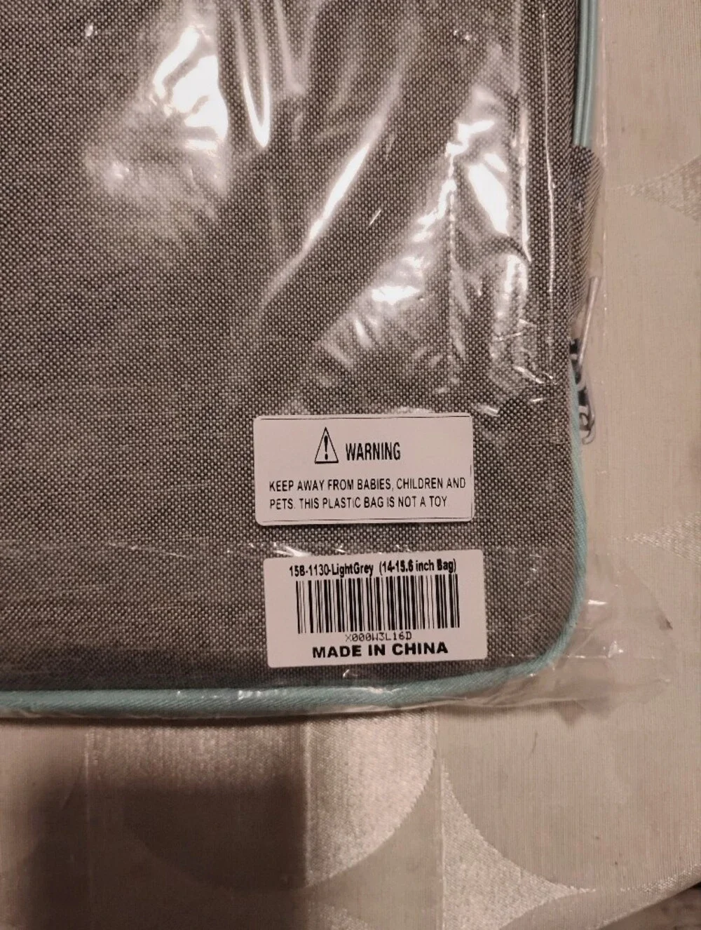 Laptop Sleeve Case in Light Grey with Mint Trim